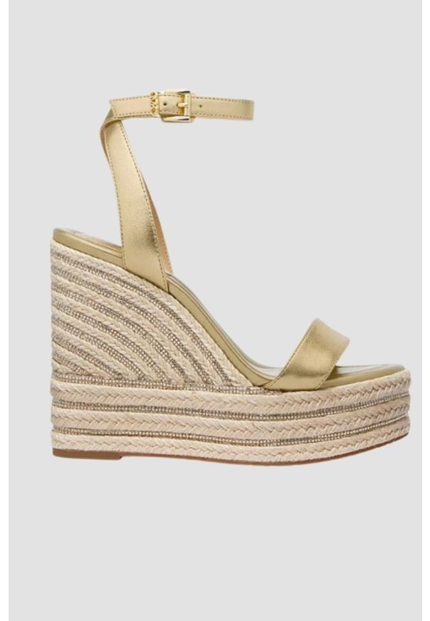 Michael Kors - MICHAEL KORS Złote sandały na platformie Leighton Wedge, Rozmiar 38,5. Kolor: złoty. Obcas: na platformie