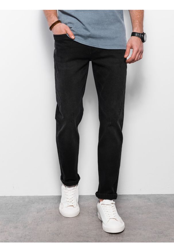 Ombre Clothing - Spodnie męskie jeansowe z przetarciami REGULAR FIT - czarne V2 - Rozmiar: XXL. Kolor: czarny. Materiał: jeans