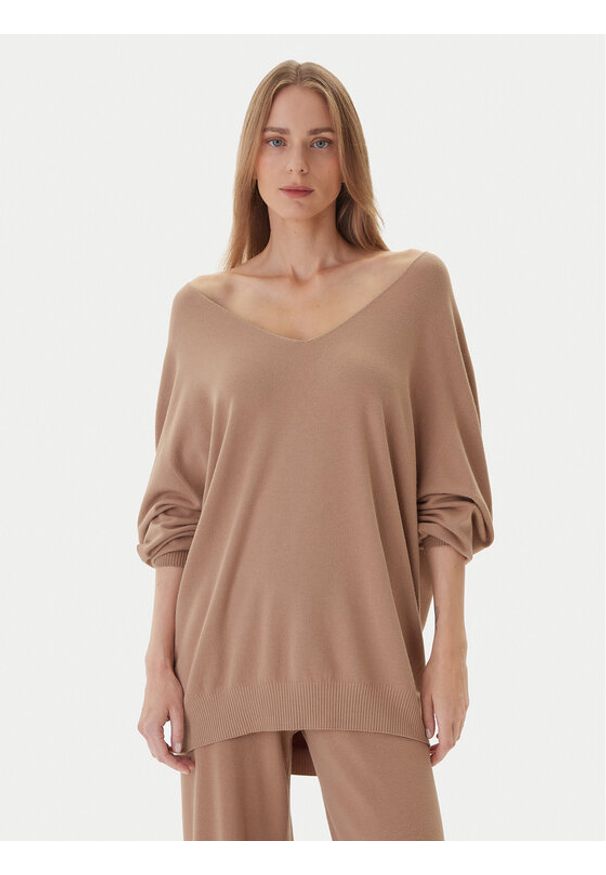 Kontatto Sweter 3M0815C Beżowy Relaxed Fit. Kolor: beżowy. Materiał: syntetyk