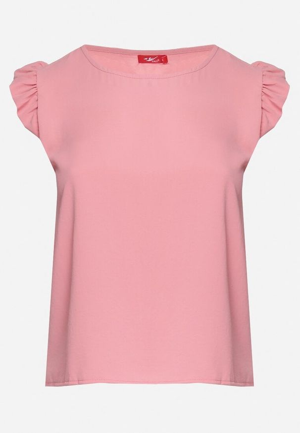 Born2be - Różowy Top Koszulka bez Rękawów z Falbanką Vivolia. Kolor: różowy. Materiał: tkanina. Długość rękawa: bez rękawów. Sezon: lato