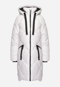 Born2be - Biała Kurtka z Kapturem i Kieszeniami w Kraciaste Pikowane Przeszycia Ettaline. Okazja: na co dzień. Typ kołnierza: kaptur. Kolor: biały. Materiał: jeans. Styl: klasyczny, casual, elegancki, sportowy #5