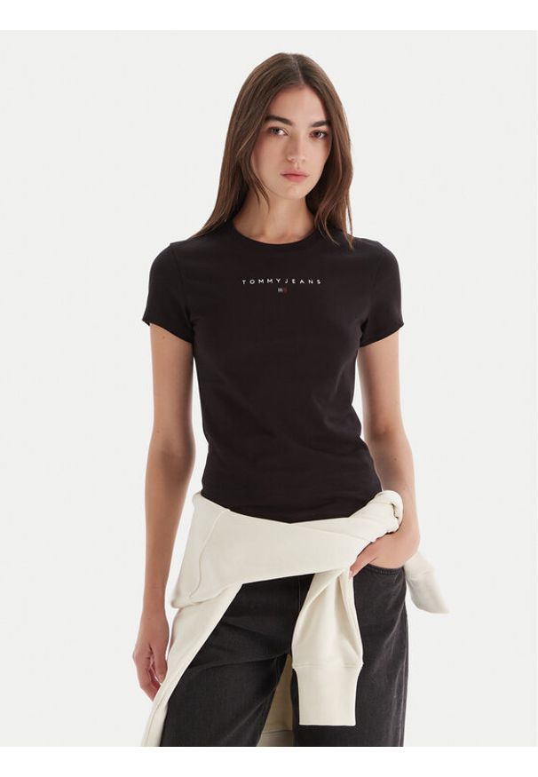 Tommy Jeans T-Shirt Bling Linear DW0DW21550 Czarny Slim Fit. Kolor: czarny. Materiał: bawełna