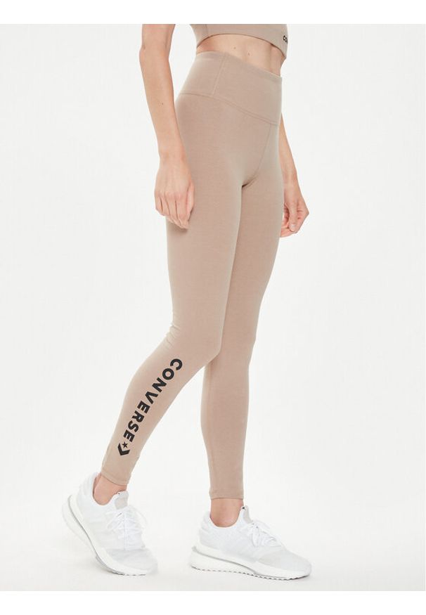 Converse Legginsy W Wordmark Legging 10024544-A10 Beżowy Skinny Fit. Kolor: beżowy. Materiał: bawełna
