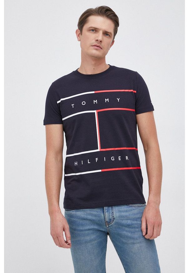 TOMMY HILFIGER - Tommy Hilfiger - T-shirt bawełniany. Okazja: na co dzień. Kolor: niebieski. Materiał: bawełna. Styl: casual