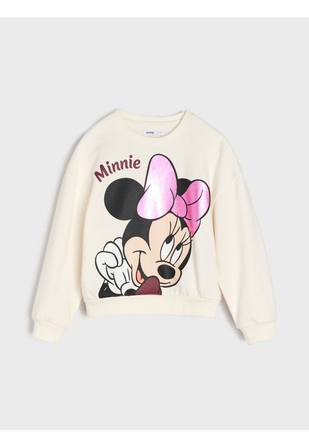 Sinsay - Bawełniana bluza crewneck Minnie Mouse - kremowy. Kolor: kremowy. Materiał: bawełna. Wzór: motyw z bajki