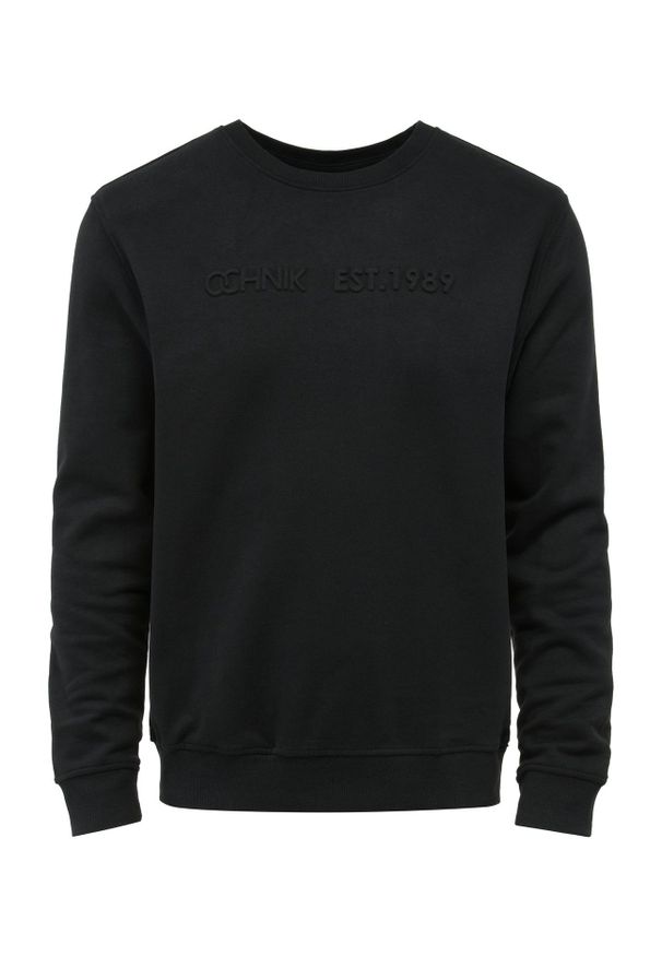 Ochnik - Czarna bluza męska bez kaptura. Okazja: na co dzień. Typ kołnierza: bez kaptura. Kolor: czarny. Materiał: bawełna. Styl: casual, elegancki, klasyczny