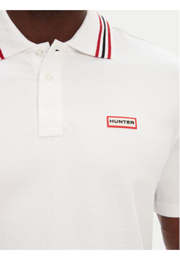 Hunter Polo Noris SS HARM0037242 Biały Regular Fit. Typ kołnierza: polo. Kolor: biały. Materiał: bawełna
