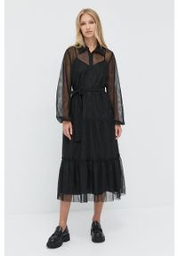 TwinSet - Twinset - Sukienka. Okazja: na co dzień. Kolor: czarny. Materiał: tkanina, materiał. Długość rękawa: długi rękaw. Typ sukienki: proste. Styl: casual #2