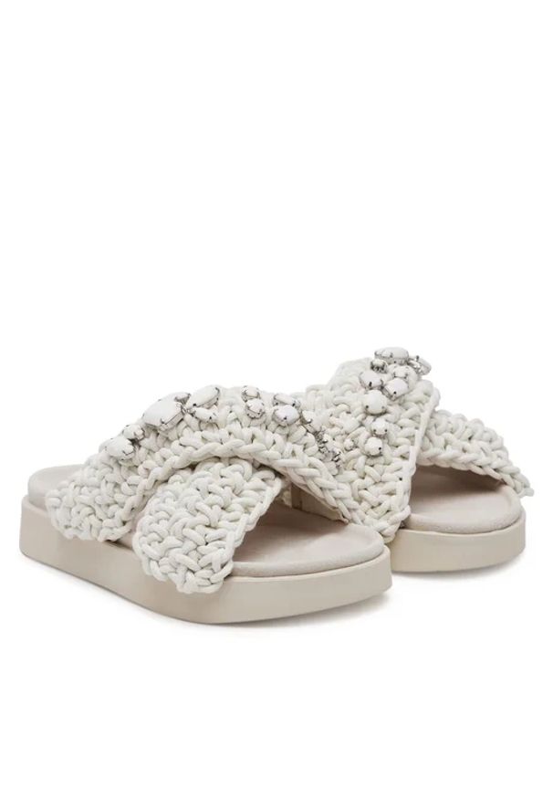 Inuikii - INUIKII WOVEN STONES Klapki damskie. Okazja: na spacer. Kolor: biały. Materiał: materiał, skóra, bawełna. Wzór: aplikacja, paski. Sezon: lato. Styl: elegancki, klasyczny
