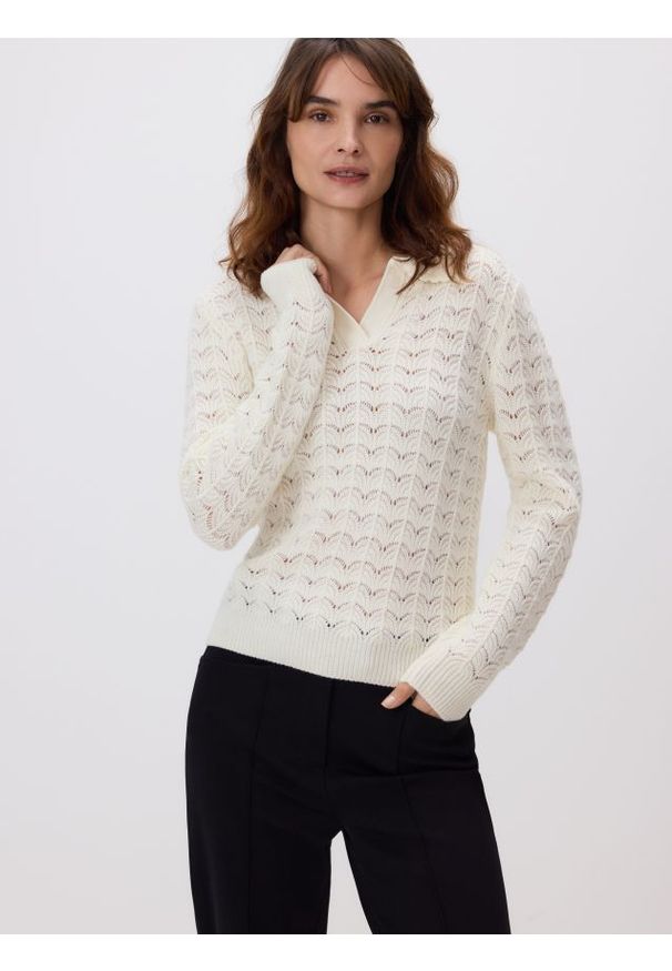 Reserved - Sweter z dodatkiem wełny - biały. Kolor: biały. Materiał: wełna