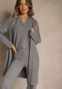 Renee - Szary Komplet z Dzianiny z Wełną Długi Kardigan Spodnie i Kamizelka Otizane. Kolekcja: plus size. Kolor: szary. Materiał: dzianina, wełna. Wzór: aplikacja #3