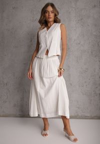 Renee - Biały Komplet z Bawełny Kamizelka i Spódnica o Rozkloszowanym Kroju Movenae. Kolor: biały. Materiał: bawełna. Wzór: geometria #3