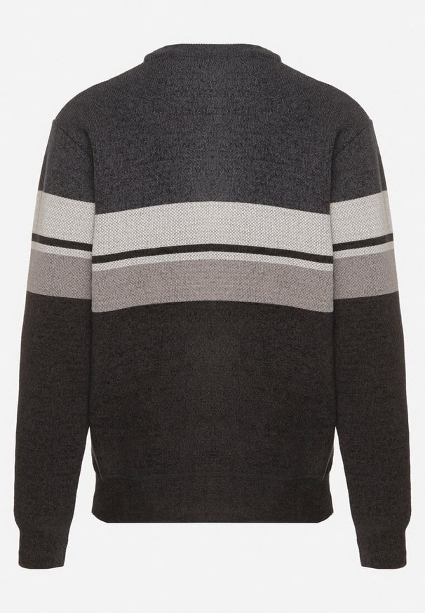 Born2be - Ciemnoszary Sweter z Wełną z Eleganckim Kołnierzykiem Koszulowym Espalea. Typ kołnierza: kołnierzyk koszulowy. Kolor: szary. Materiał: wełna. Wzór: aplikacja. Styl: elegancki