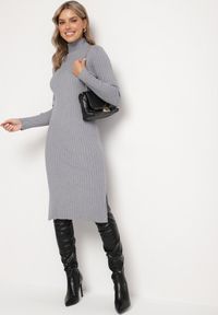 Born2be - Szara Dopasowana Sweterkowa Sukienka z Golfem i Wiskozą Ninnaliria. Okazja: na co dzień. Typ kołnierza: golf. Kolor: szary. Materiał: wiskoza. Długość rękawa: długi rękaw. Styl: casual, elegancki #5