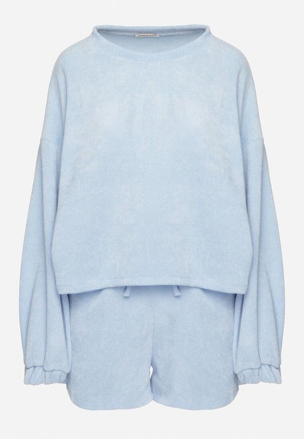 Born2be - Niebieski Dzianinowy Komplet Bluza i Szorty Novanisa. Kolor: niebieski. Materiał: dzianina