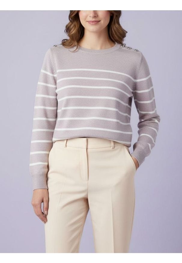 Sinsay - Sweter w paski z ozdobnymi guzikami na ramieniach - różowy. Kolor: różowy. Wzór: paski