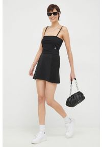 Calvin Klein Jeans top damski kolor czarny. Kolor: czarny. Materiał: materiał, dzianina, prążkowany, wiskoza. Długość rękawa: na ramiączkach #4