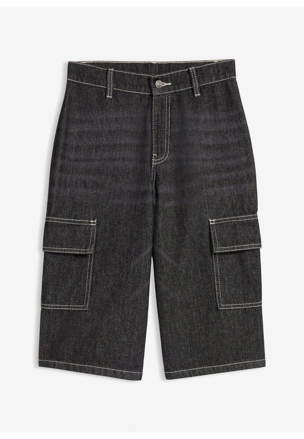 bonprix - Bermudy jeansowe, loose fit, z czystej bawełny. Kolor: czarny. Długość: długie