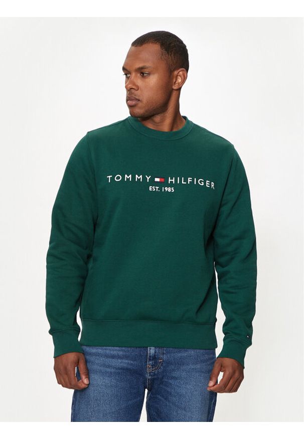 TOMMY HILFIGER - Tommy Hilfiger Bluza Logo MW0MW11596 Zielony Regular Fit. Kolor: zielony. Materiał: syntetyk, bawełna