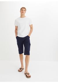 bonprix - Długie bermudy dresowe bojówki z czystej bawełny, Regular Fit. Kolor: niebieski. Materiał: dresówka, bawełna. Długość: długie