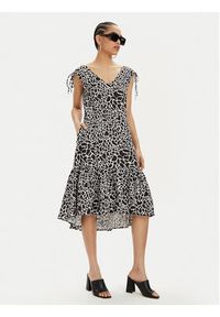 Karl Lagerfeld - KARL LAGERFELD Sukienka letnia 241W1308 Czarny Regular Fit. Typ kołnierza: dekolt w karo. Kolor: czarny. Materiał: wiskoza. Sezon: lato #5