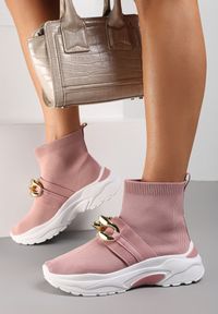 Renee - Różowe Sneakersy Calothe. Wysokość cholewki: za kostkę. Kolor: różowy. Materiał: materiał. Szerokość cholewki: normalna #3