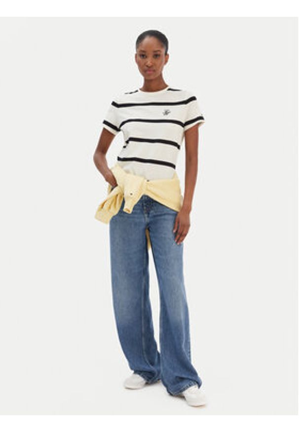 TOMMY HILFIGER - Tommy Hilfiger T-Shirt Script WW0WW47809 Beżowy Regular Fit. Kolor: beżowy. Materiał: bawełna
