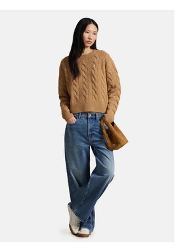 Polo Ralph Lauren Sweter 211A91216005 Beżowy Straight Fit. Typ kołnierza: polo. Kolor: beżowy. Materiał: wełna