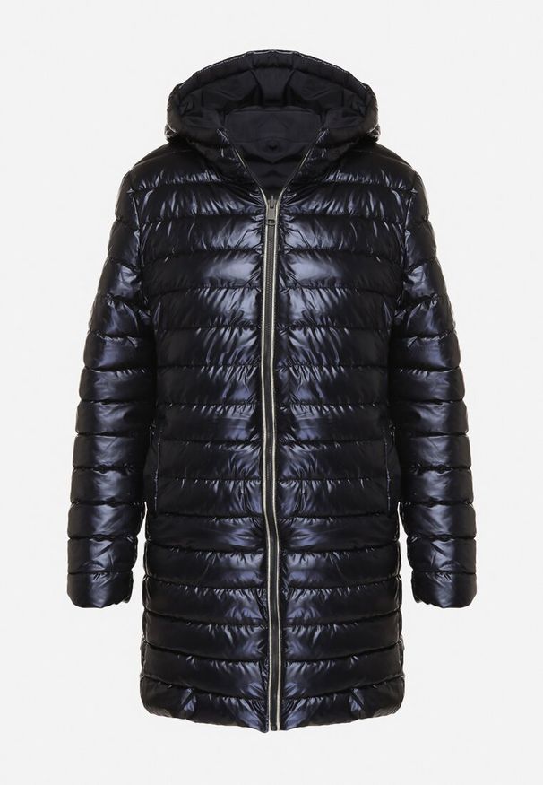 Born2be - Granatowa Pikowana Kurtka Dwustronna z Kapturem Alarrise. Okazja: na spacer. Typ kołnierza: kaptur. Kolor: niebieski. Materiał: jeans, skóra. Wzór: gładki