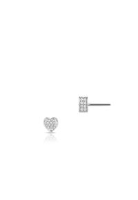 W.KRUK - Kolczyki srebrne w kształcie serca. Materiał: srebrne. Kolor: srebrny. Wzór: aplikacja. Kamień szlachetny: cyrkonia