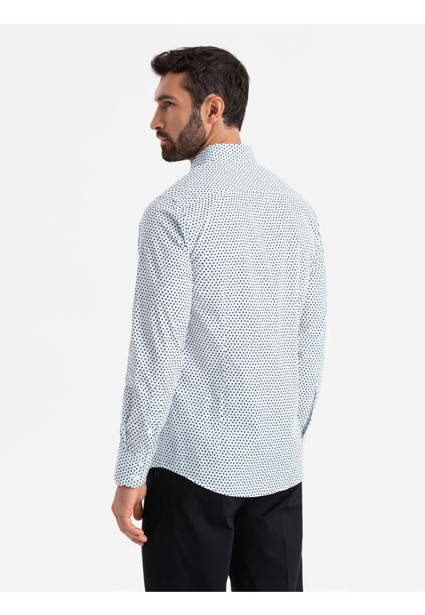 Ombre Clothing - Męska koszula w drobny wzór SLIM FIT - biała V2 OM-SHCS-0140 - XXL. Kolor: biały. Materiał: bawełna. Styl: klasyczny