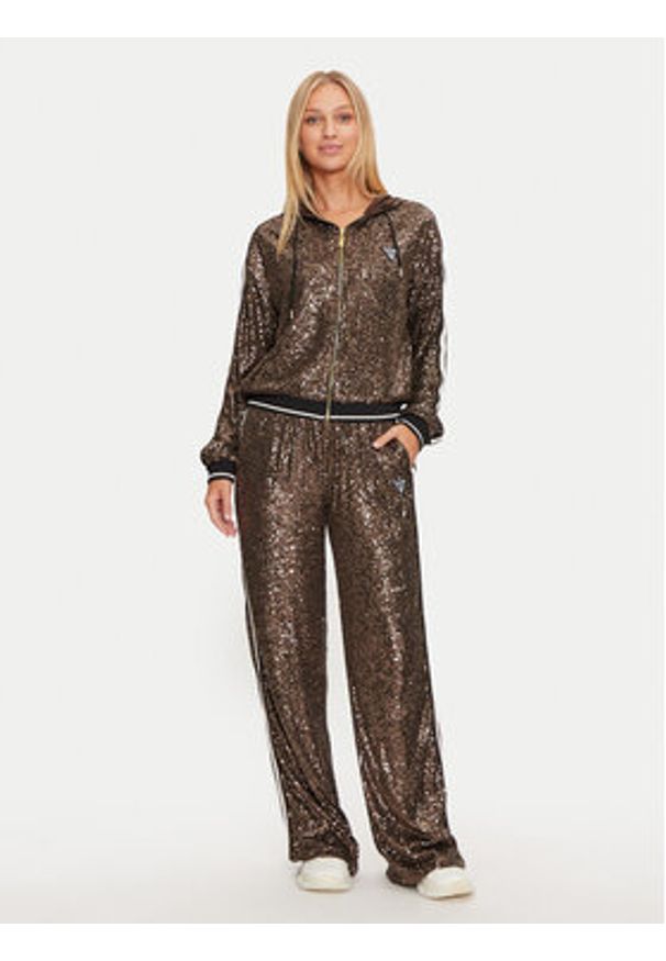 Guess Bluza V4BQ19 KCI90 Brązowy Regular Fit. Kolor: brązowy. Materiał: syntetyk