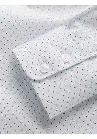 Ombre Clothing - Bawełniana koszula męska w mikro wzór REGULAR FIT - biała V1. Typ kołnierza: kołnierzyk klasyczny. Kolor: biały. Materiał: bawełna. Długość rękawa: długi rękaw. Długość: długie. Wzór: nadruk. Styl: klasyczny