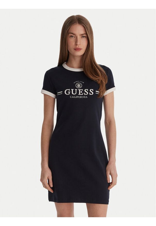 Guess Sukienka codzienna V6GK05 K2988 Granatowy Regular Fit. Okazja: na co dzień. Kolor: niebieski. Materiał: bawełna. Typ sukienki: proste. Styl: casual