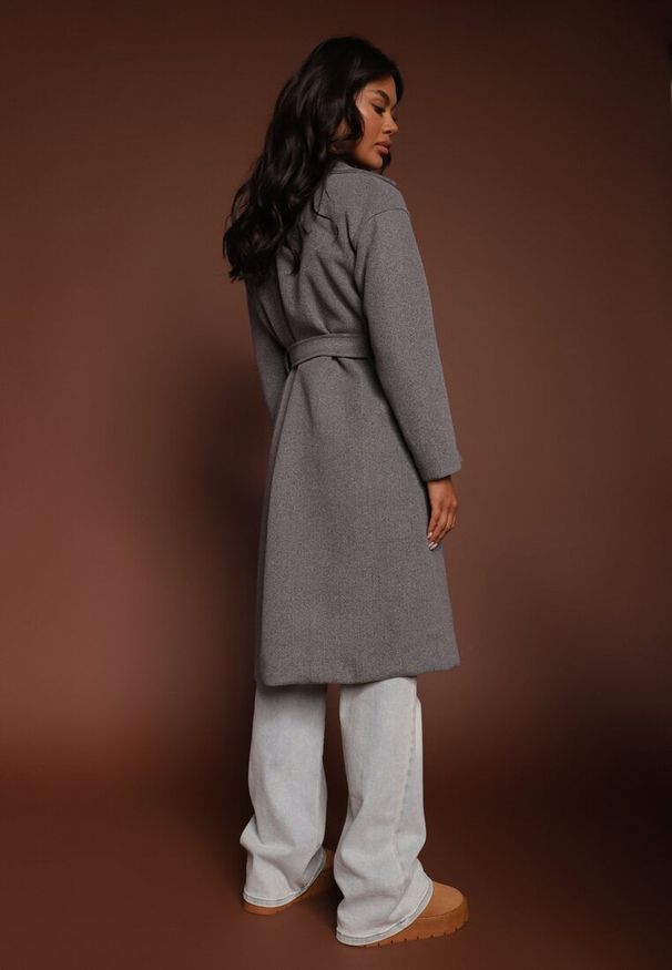 Renee - Szary Płaszcz Dwurzędowy Wiązany Meollie. Kolor: szary. Długość: długie. Sezon: wiosna, jesień