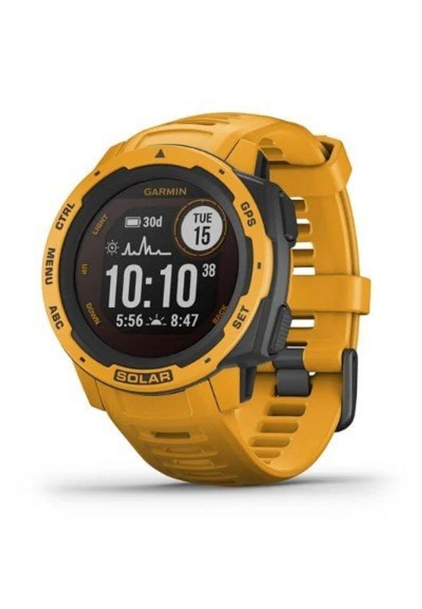 GARMIN - Zegarek sportowy Garmin Instinct Solar ciemnożółty. Rodzaj zegarka: cyfrowe. Kolor: żółty. Materiał: włókno. Styl: sportowy