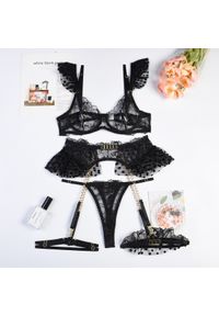 Intica - Komplet bielizny koronkowy z haftem Dionne. Kolor: czarny. Materiał: koronka. Wzór: haft