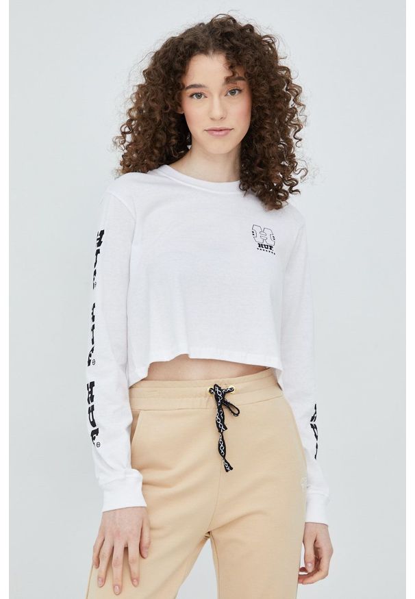 HUF longsleeve bawełniany kolor biały. Kolor: biały. Materiał: bawełna. Długość rękawa: długi rękaw. Wzór: nadruk