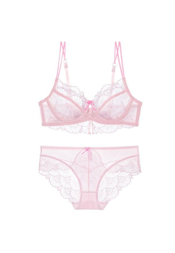 Intica - Komplet bielizny z koronką i regulowanymi ramiączkami na romantyczne wieczory Gilemette. Kolor: różowy. Materiał: koronka. Wzór: koronka