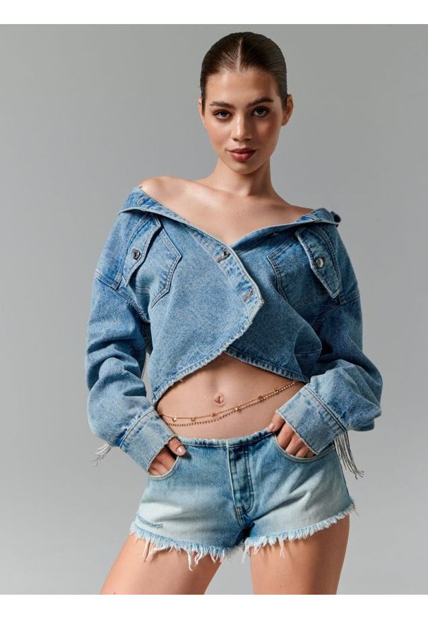 Sinsay - Szorty jeansowe low waist - niebieski. Kolor: niebieski. Materiał: jeans