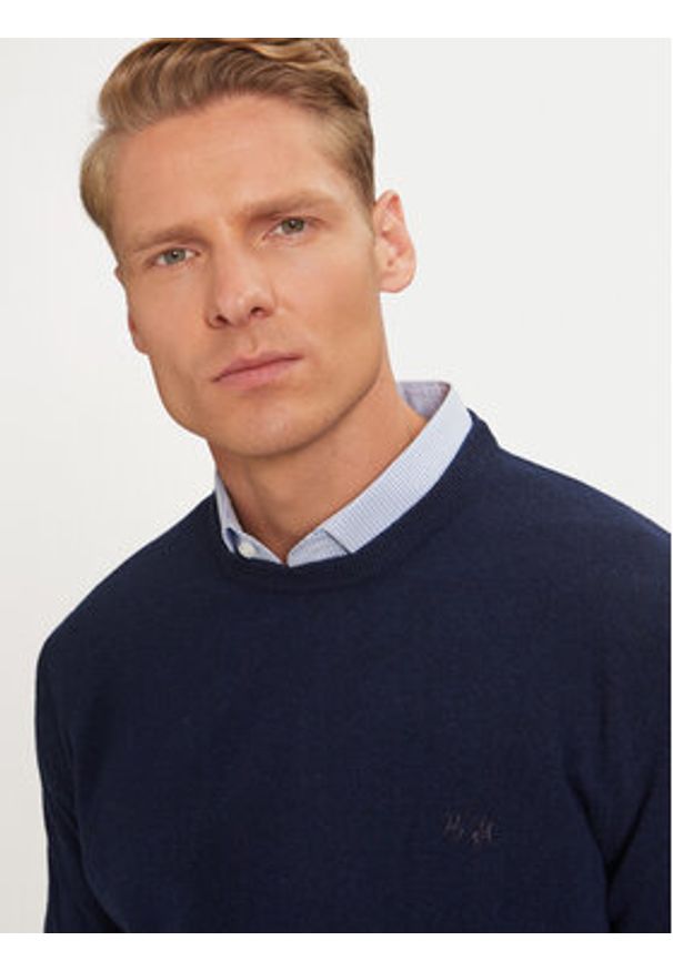 La Martina Sweter ZMS024 YW106 Granatowy Regular Fit. Kolor: niebieski. Materiał: wełna