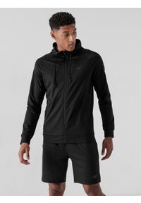 4f - Bluza treningowa rozpinana z kapturem męska. Okazja: na co dzień. Typ kołnierza: kaptur. Kolor: czarny. Materiał: dzianina. Długość rękawa: raglanowy rękaw. Styl: casual #2