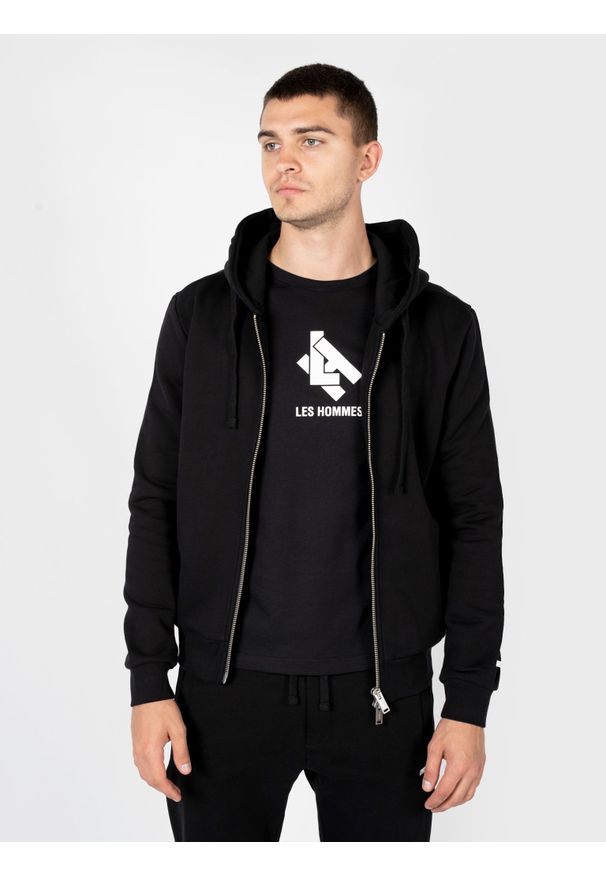 Les Hommes Bluza "Full Zip" | LBH3004700U | Mężczyzna | Czarny. Okazja: na co dzień. Typ kołnierza: kaptur. Kolor: czarny. Materiał: bawełna. Styl: casual, sportowy
