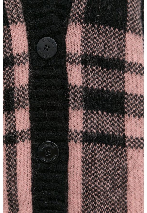 TwinSet - Twinset Kardigan z domieszką wełny damski kolor czarny ciepły. Kolor: czarny. Materiał: wełna. Długość rękawa: długi rękaw. Długość: długie. Wzór: ze splotem