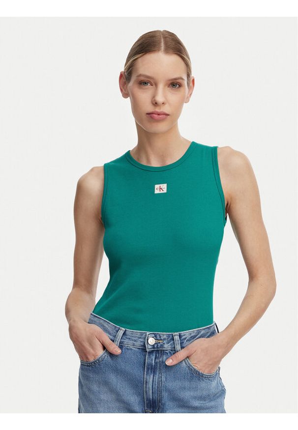 Calvin Klein Jeans Top LV047F246G Zielony ciemny Slim Fit. Kolor: zielony. Materiał: bawełna