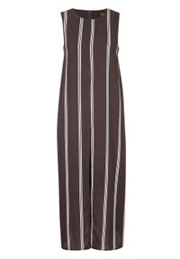 Sukienka szyfonowa bonprix ciemnobrązowo-biel wełny w paski. Kolor: brązowy. Materiał: szyfon, wełna. Wzór: paski #1