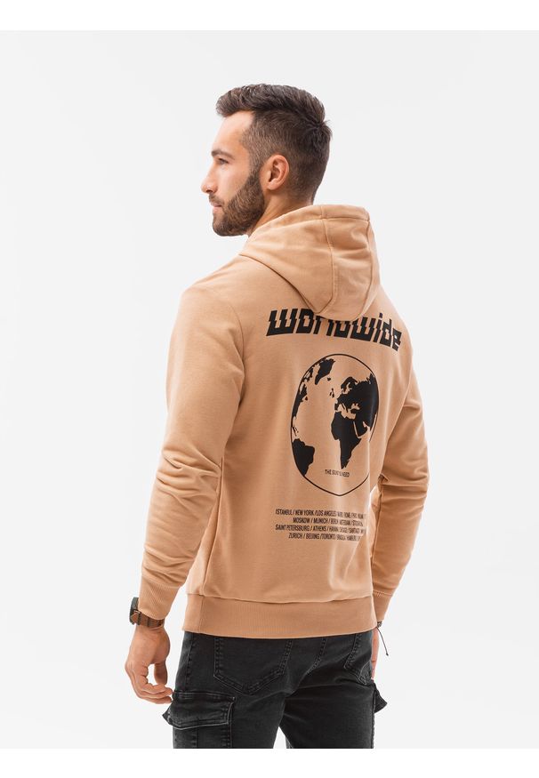 Beżowa bluza Ombre Clothing z kapturem, z nadrukiem