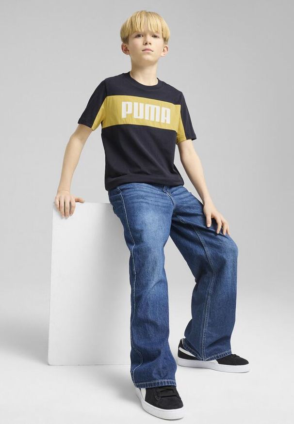 Puma - Młodzieżowa koszulka Essentials Block PUMA New Navy Blue. Kolor: niebieski. Wzór: haft