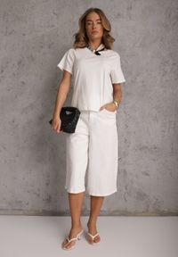 Renee - Biały T-shirt z Bawełny Ozdobiony Apaszką z Satyny Willow. Okazja: na co dzień. Kolor: biały. Materiał: bawełna, satyna. Długość rękawa: krótki rękaw. Długość: krótkie. Wzór: aplikacja. Styl: elegancki, casual #7