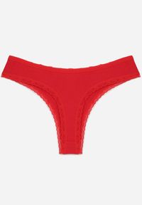 Born2be - Czerwone Majtki z Bawełną Typu Stringi Ozdobione Koronką Cirilise. Kolor: czerwony. Materiał: bawełna, koronka. Wzór: aplikacja, koronka #3